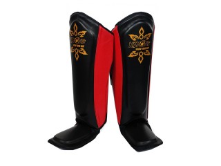Kanong Cowhide Leather Shin Guards : Red/Black